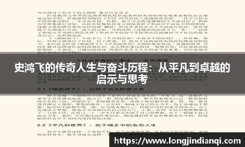 史鸿飞的传奇人生与奋斗历程：从平凡到卓越的启示与思考